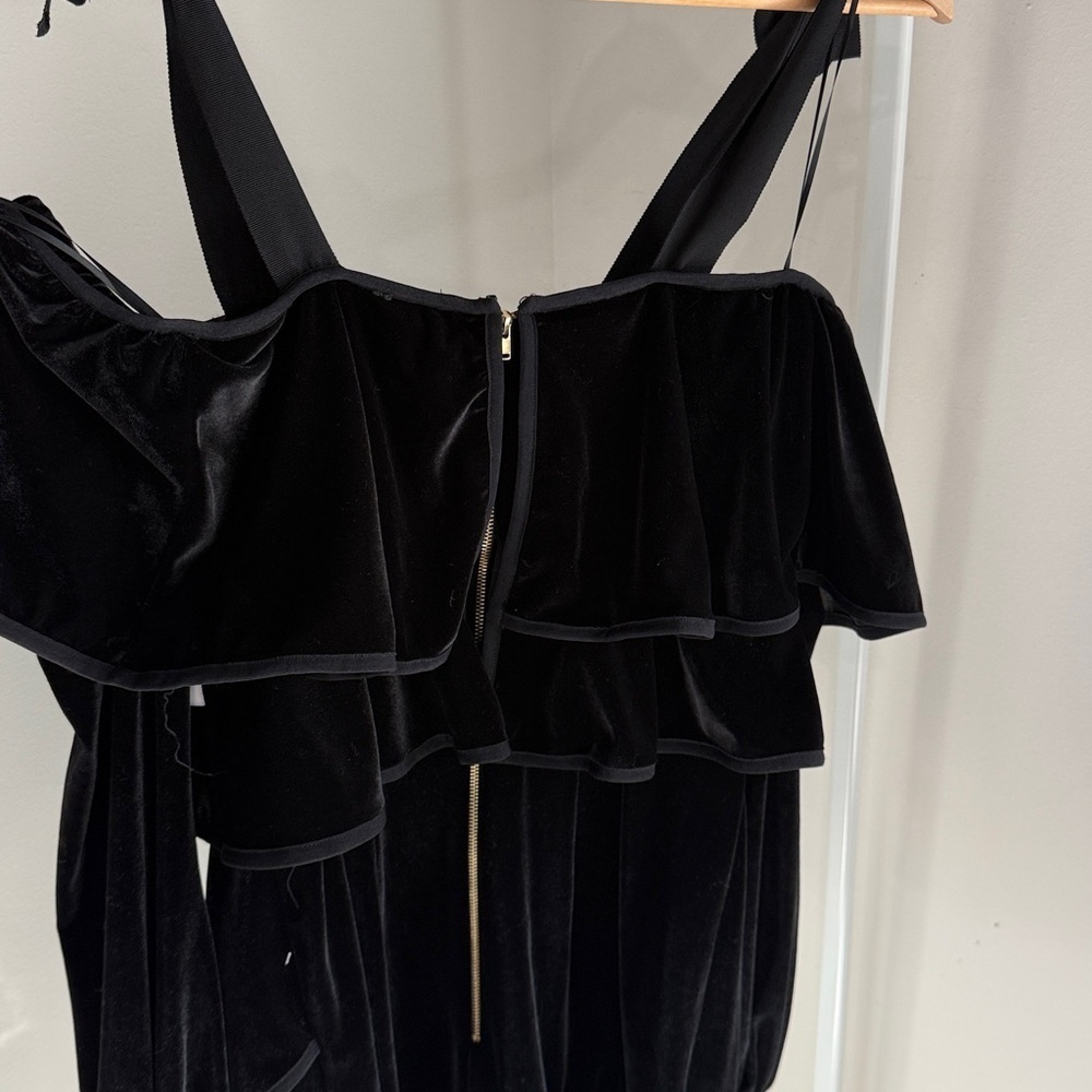 Petersyn Womens Black Velvet Tasha Velvet Ruffle Off-Shoulder Dress Size XS - Picture 6 of 9